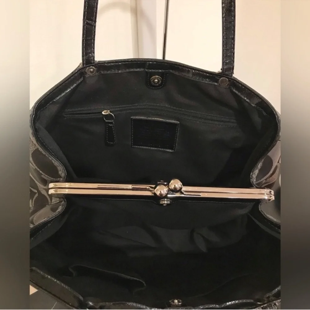 Elegant Coach Metallic Signature Black and Gray Tote Bag - Picture 2 of 3